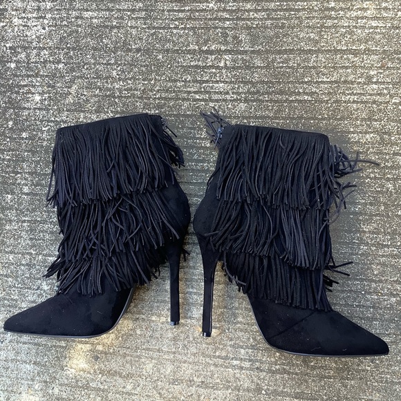 Nasty Gal Fringe Black bootie Size 7.5 - Picture 2 of 10